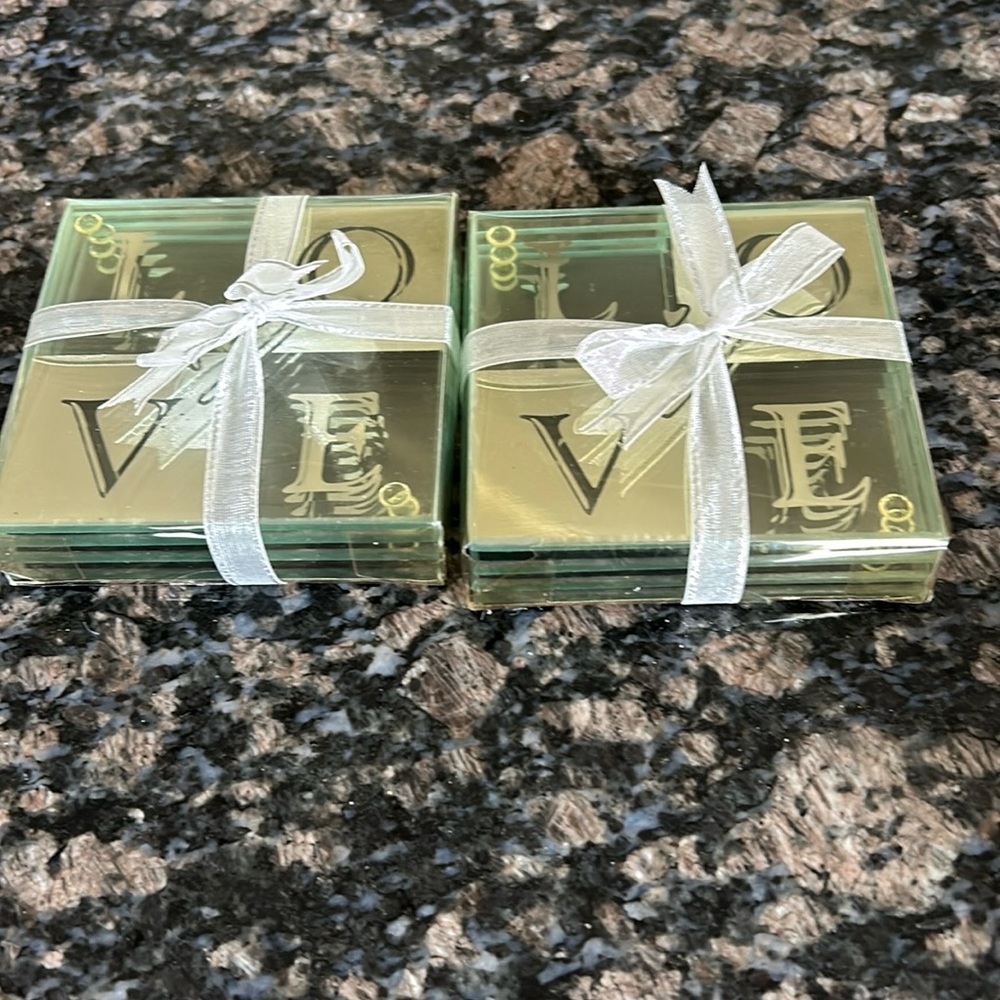 LOVE MIRRORED COASTERS SET IF 8 NWT